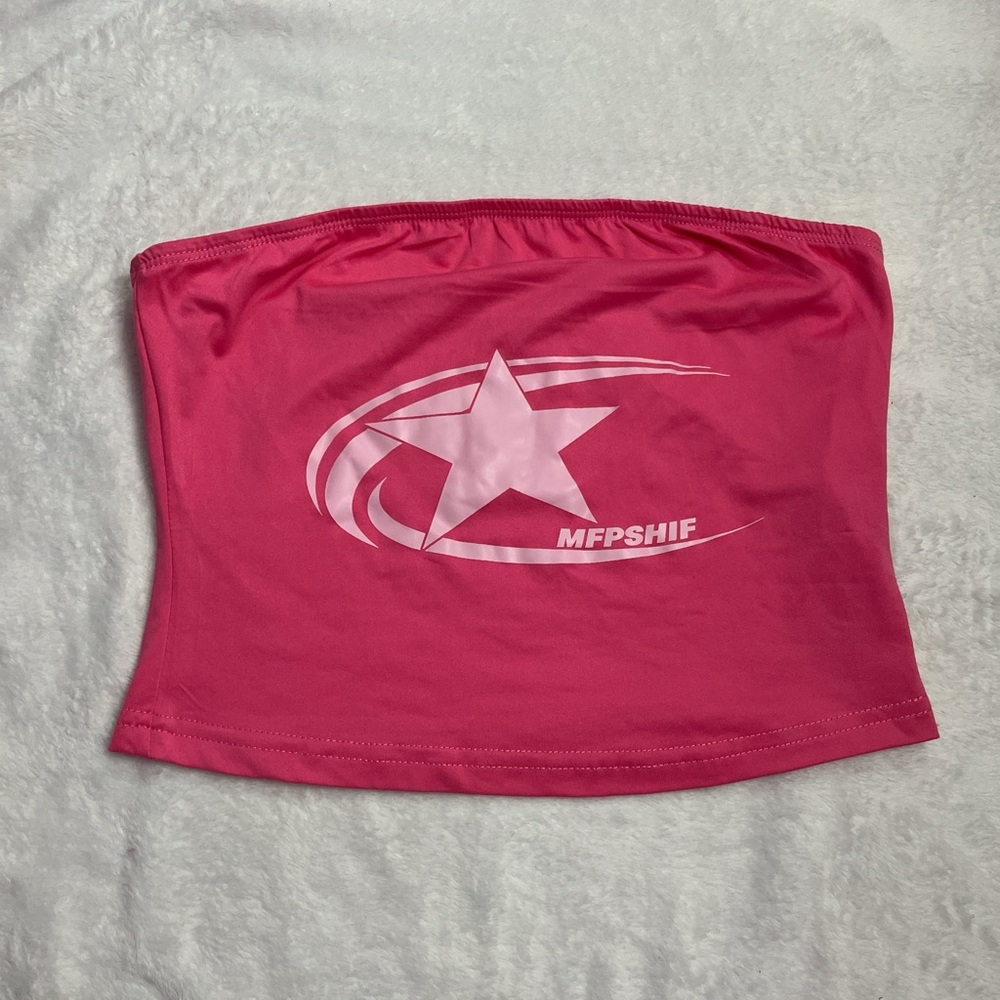 Pink Strapless Top with Star Logo